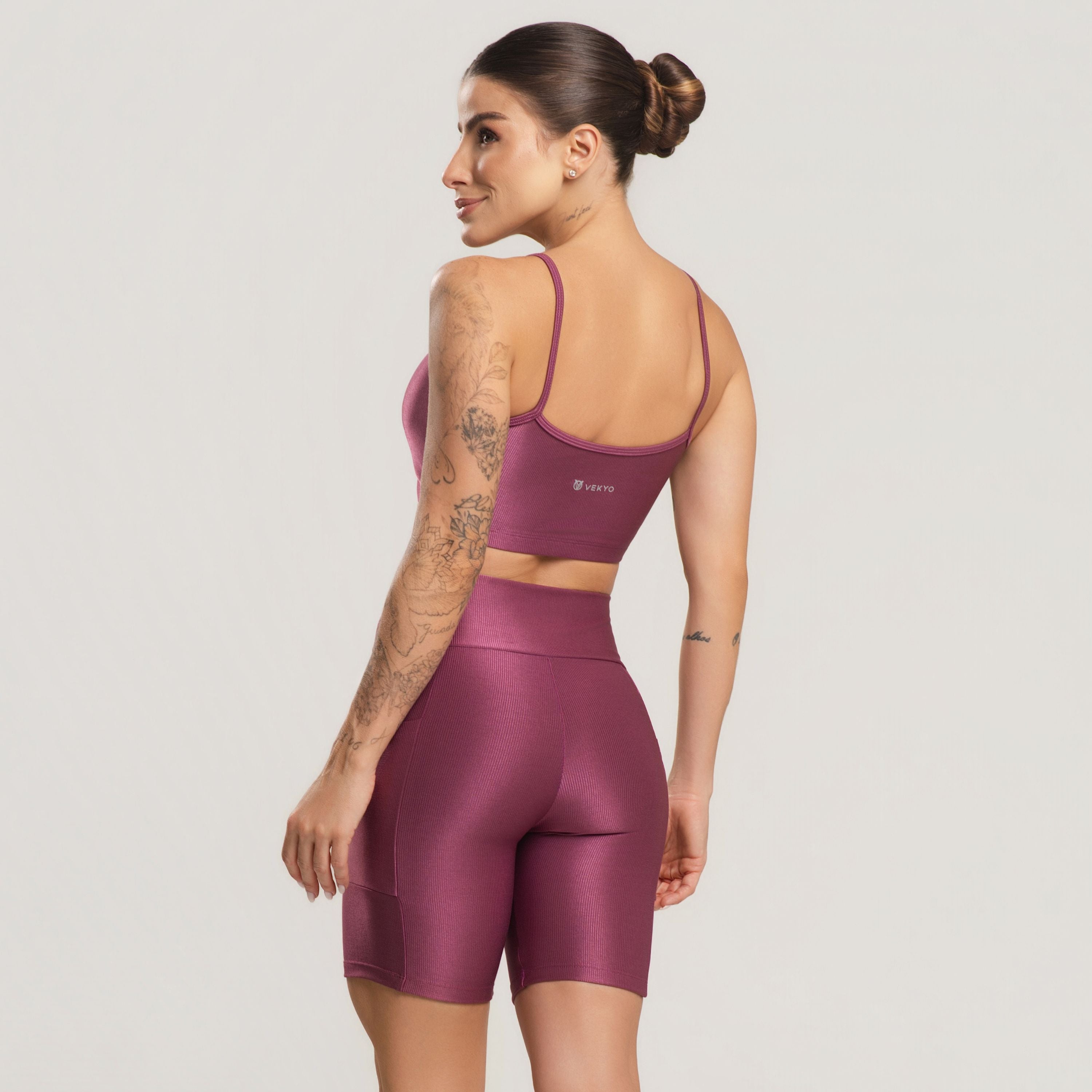 Conjunto Fitness Feminino Top e Bermuda Canelado ACTIVE Roxo - VEKYO
