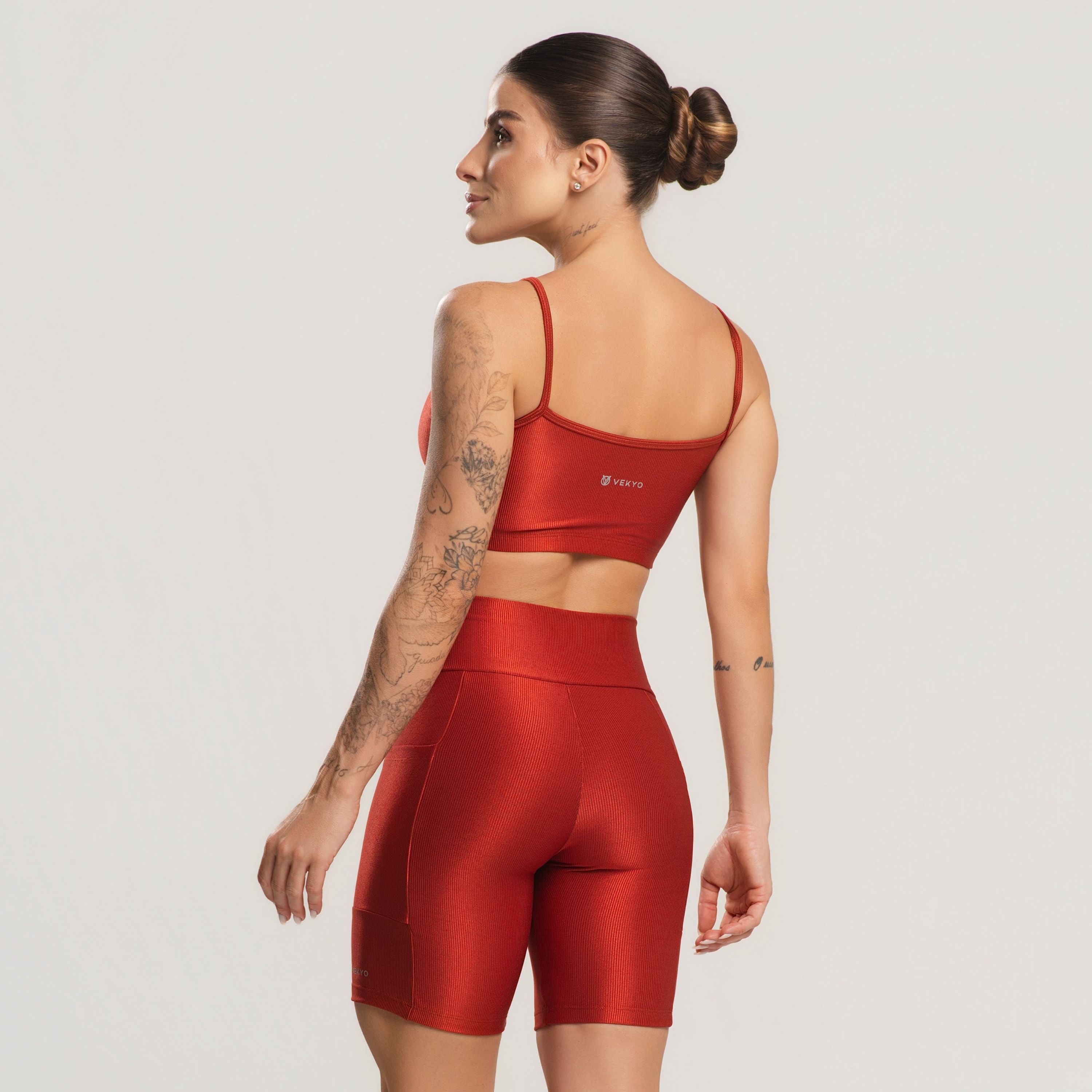 Conjunto Fitness Feminino Top e Bermuda Canelado ACTIVE Terracota - VEKYO