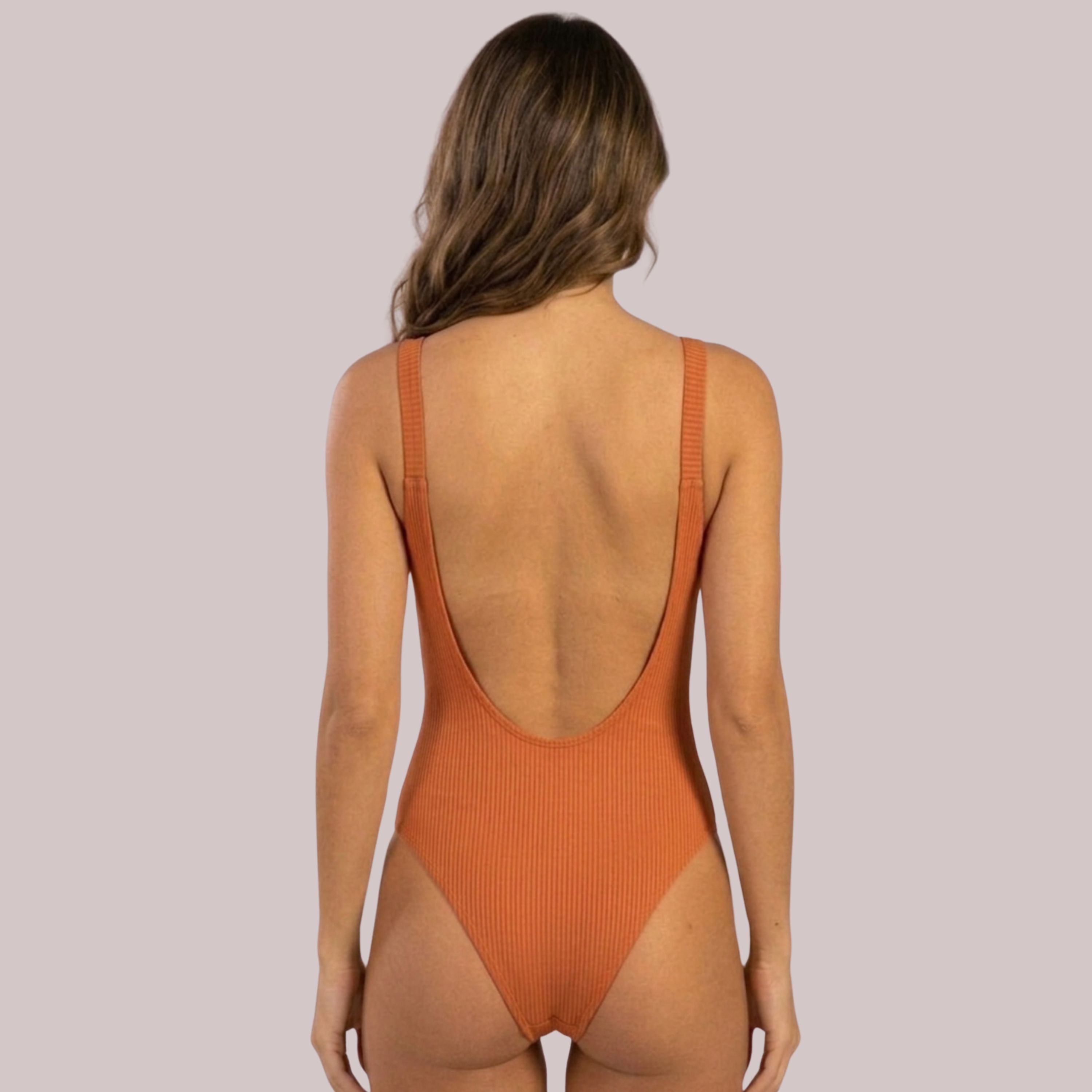 Maiô Cavado Canelado Liso Coral - VEKYO
