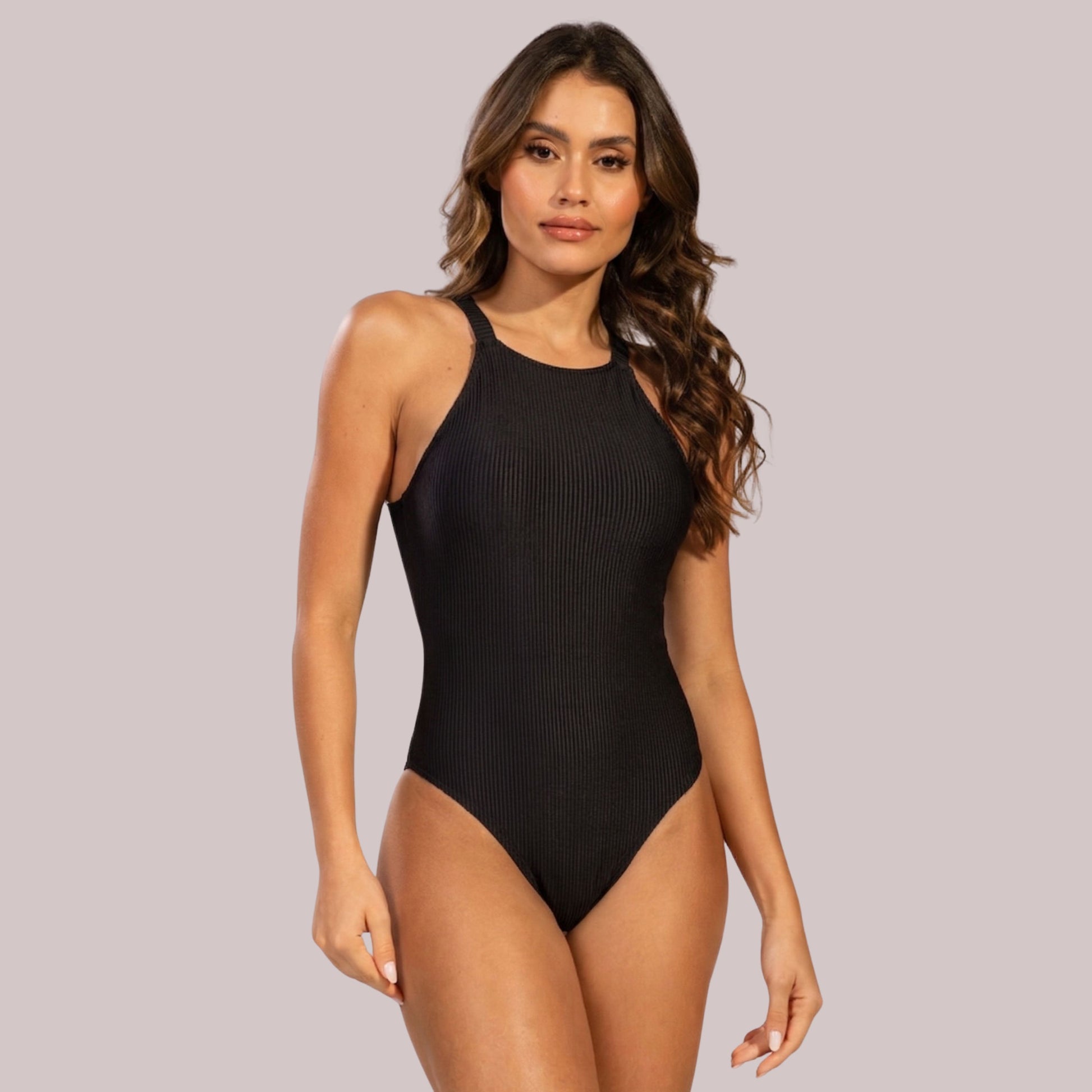 Maiô Cavado Canelado Liso Preto - VEKYO