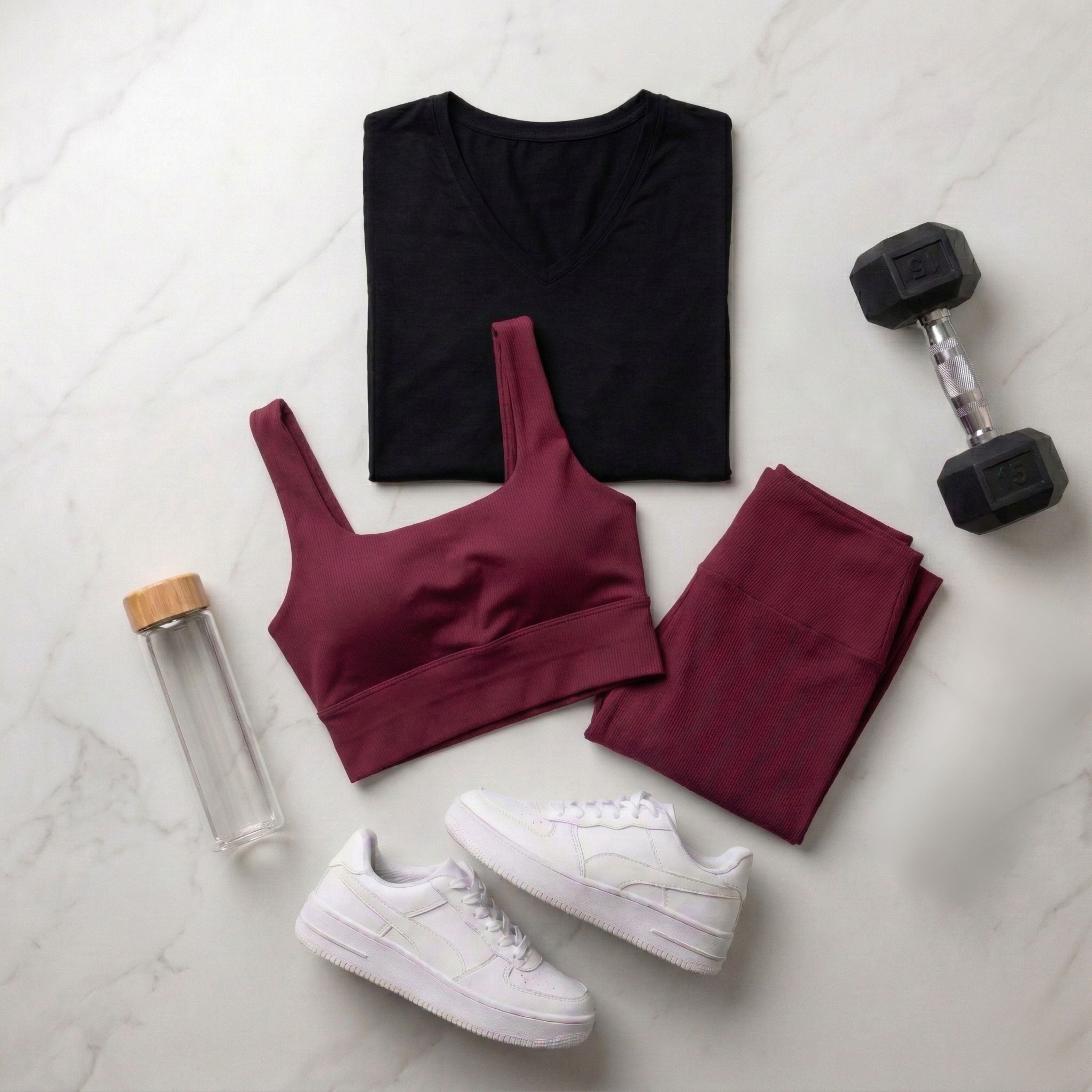Kit Top + Calça Zero Transparência + Blusa Vinho