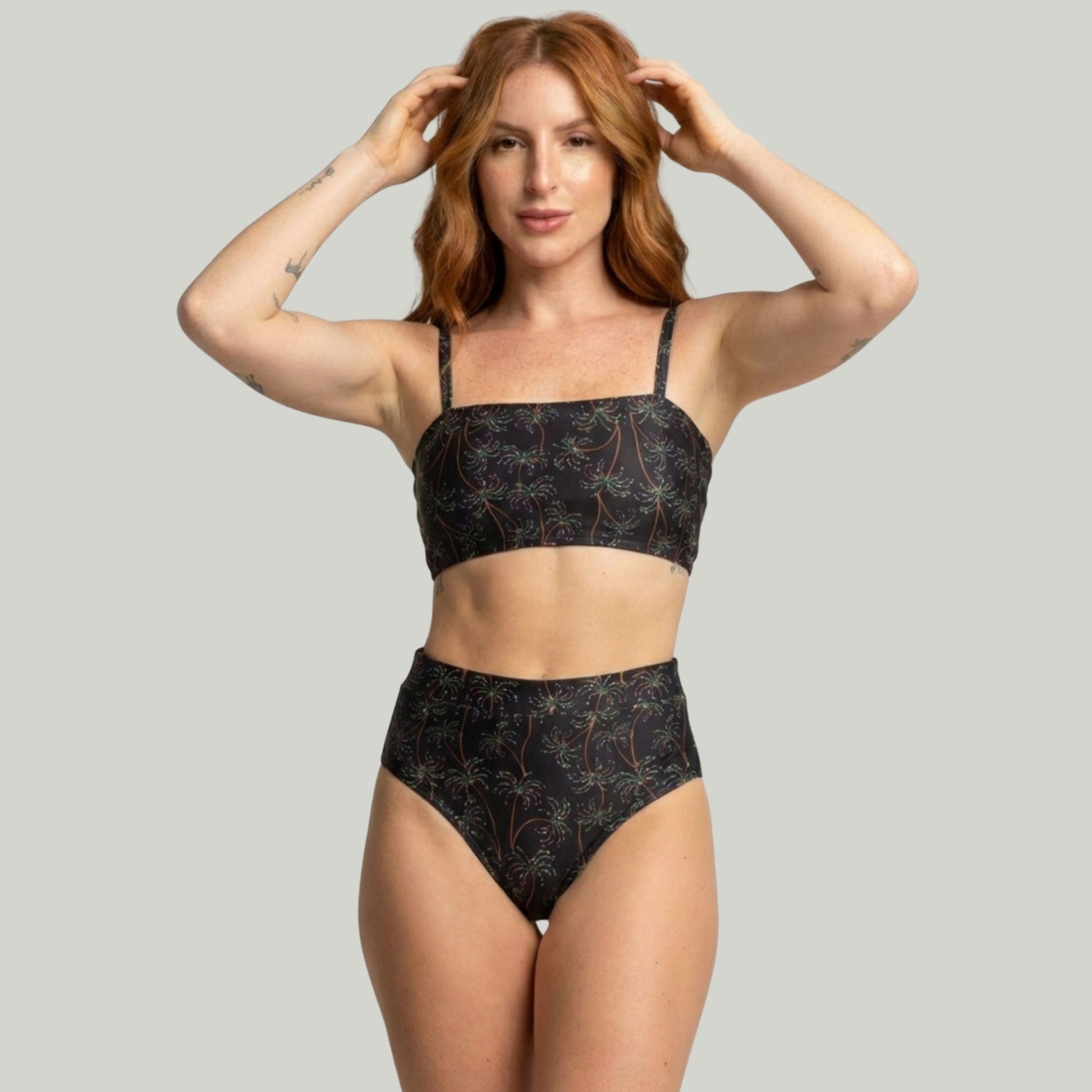 Biquíni Top Faixa Estampado Cintura Alta Preto - VEKYO