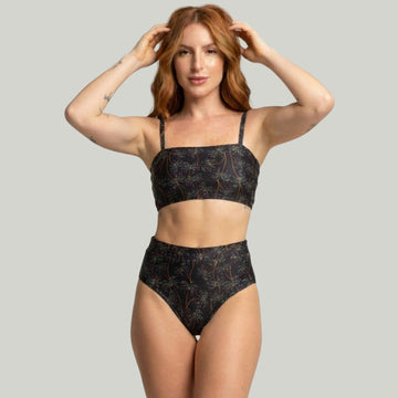 Biquíni Top Faixa Estampado Cintura Alta Preto - VEKYO