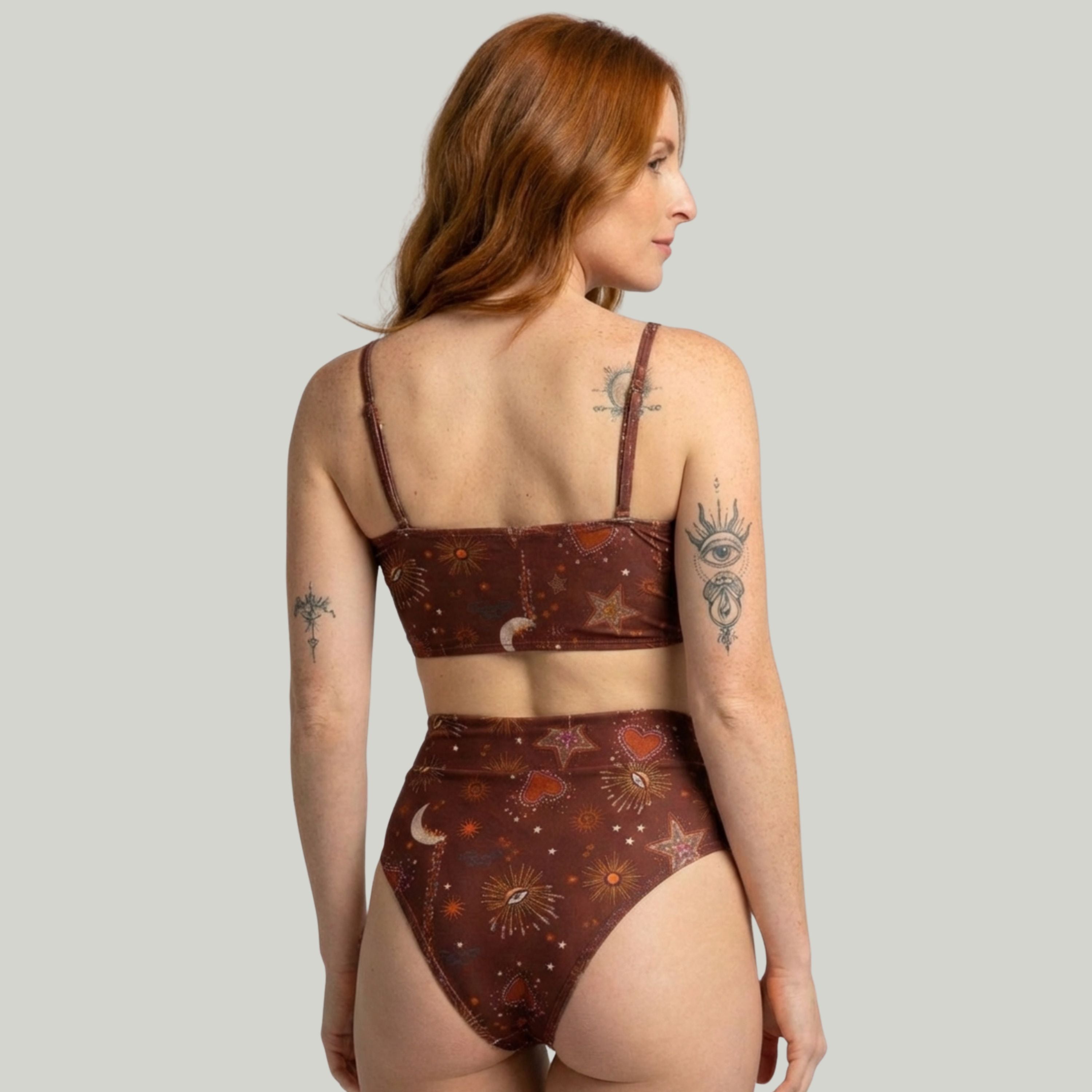 Biquíni Top Faixa Estampado Cintura Alta Marrom - VEKYO