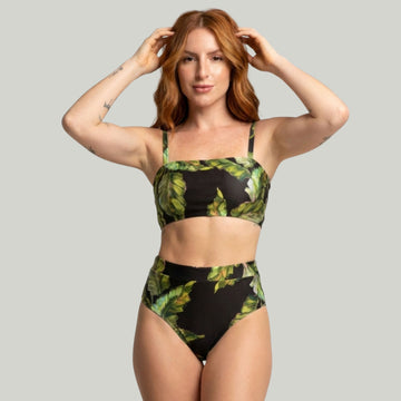 Biquíni Top Faixa Estampado Cintura Alta Preto e Verde - VEKYO