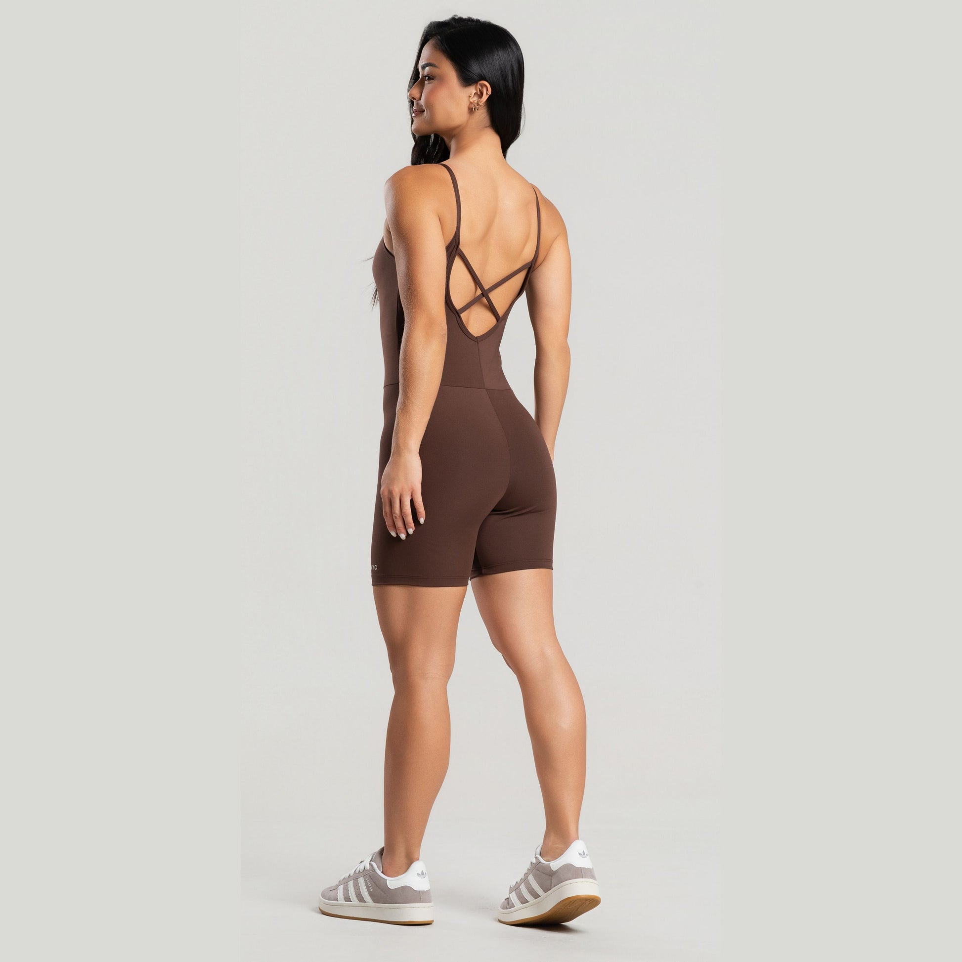 Macaquinho Fitness Costa Cruzada Zero Transparência Marrom - VEKYO