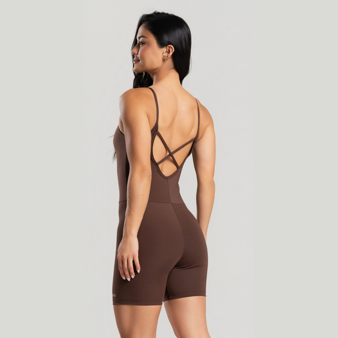 Macaquinho Fitness Costa Cruzada Zero Transparência Marrom - VEKYO