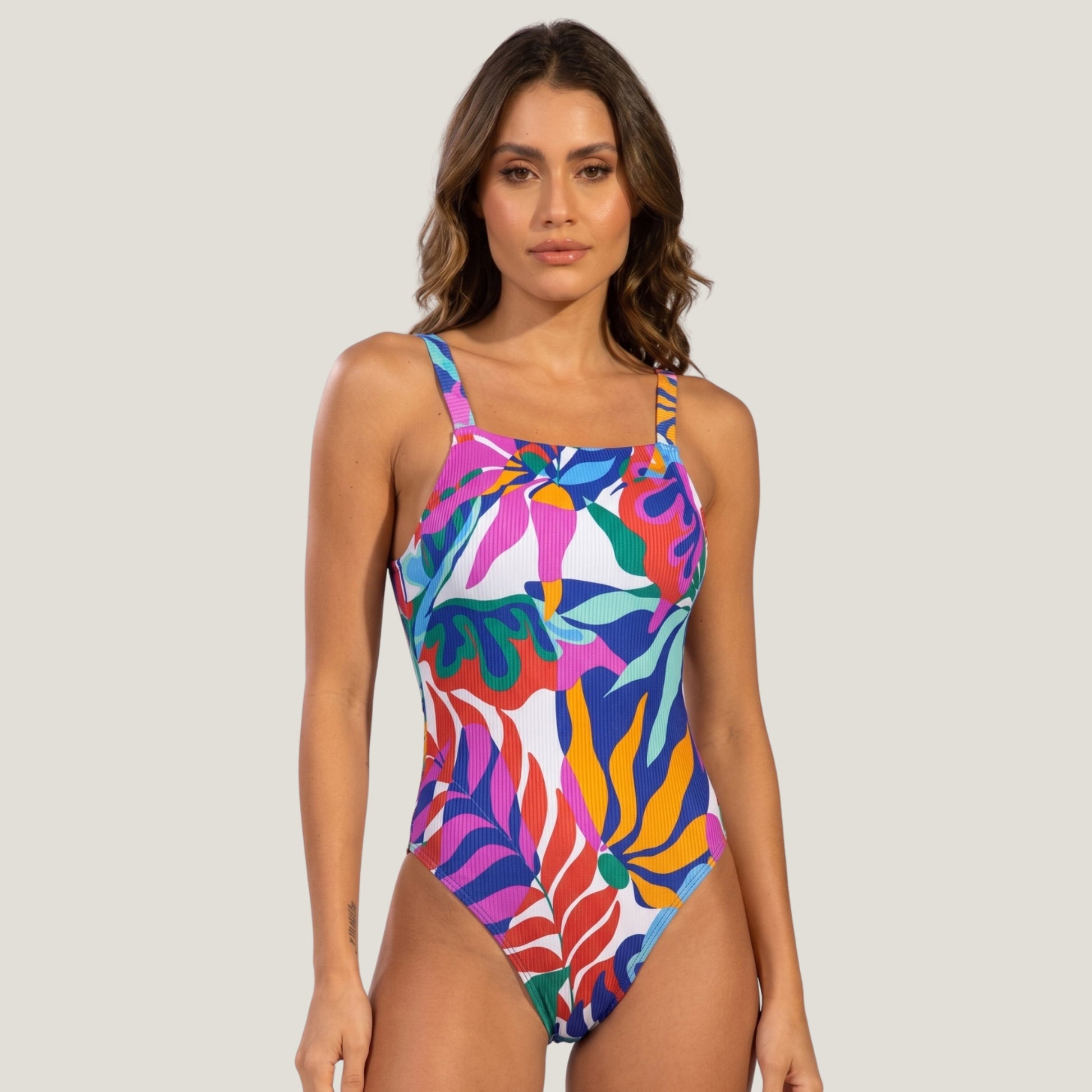 Maiô Cavado Canelado Estampado Branco - VEKYO