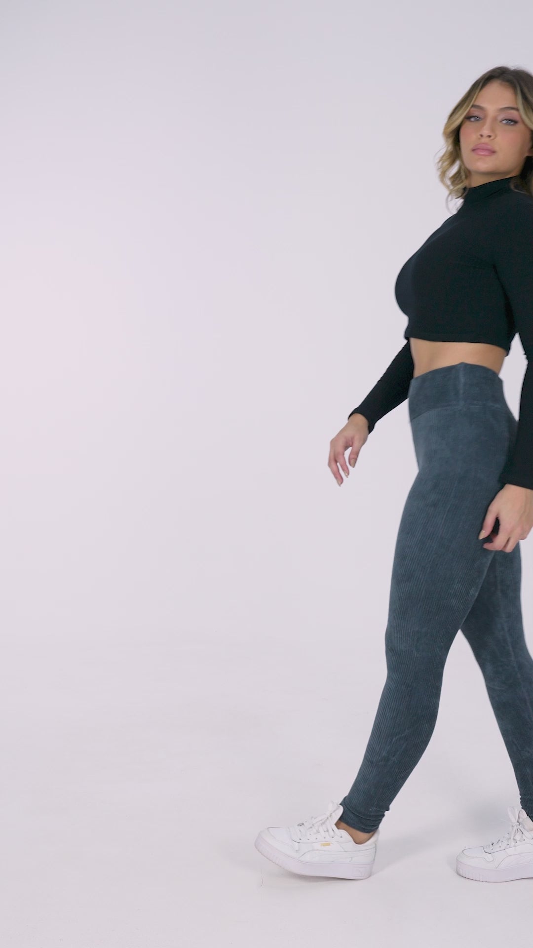 Calça Legging Veludo Cotelê Cós Alto Cinza