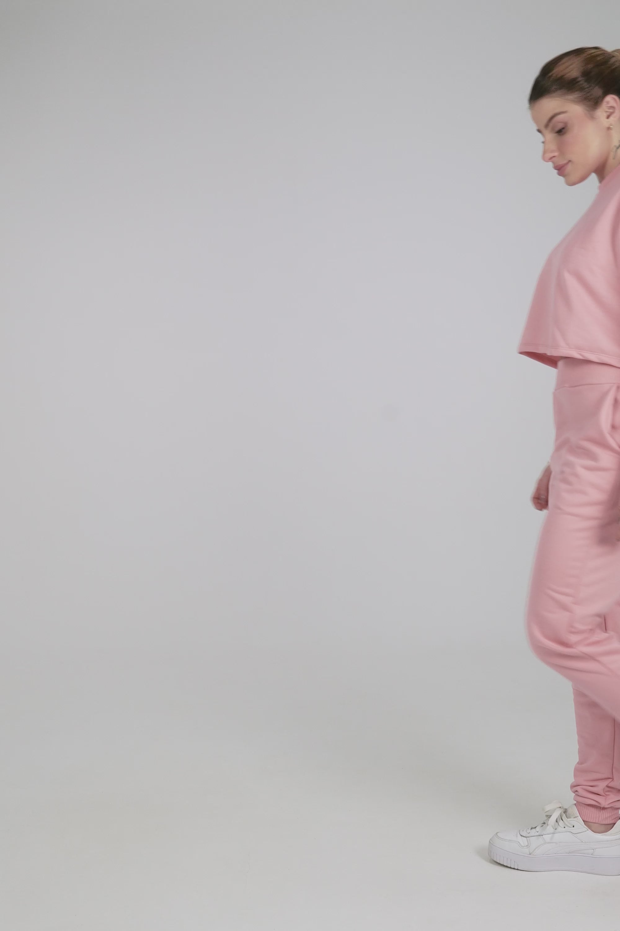 Cropped Moletinho Manga Longa Basic Rosa