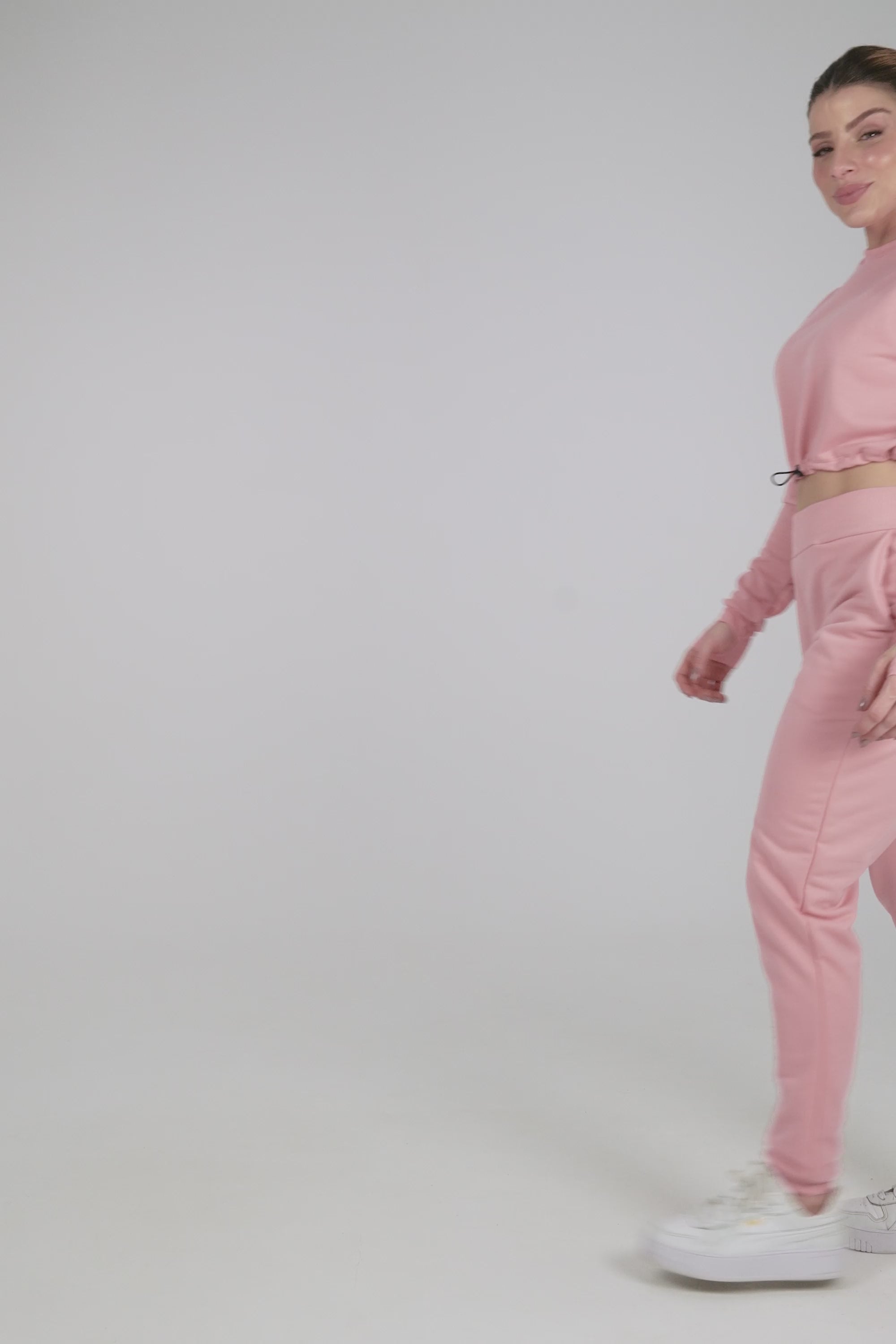 Cropped Manga Longa Moletinho Com Regulagem Rosa