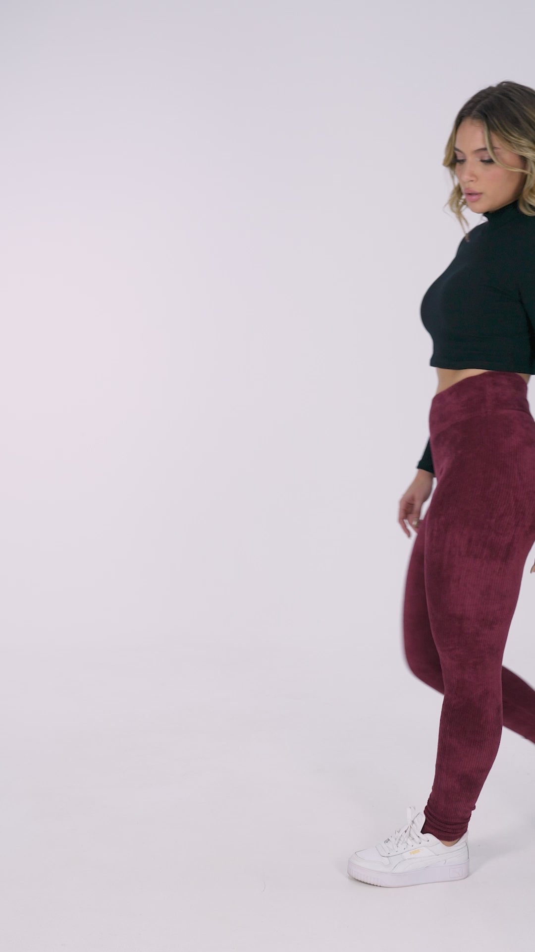 Calça Legging Veludo Cotelê Cós Alto Vinho