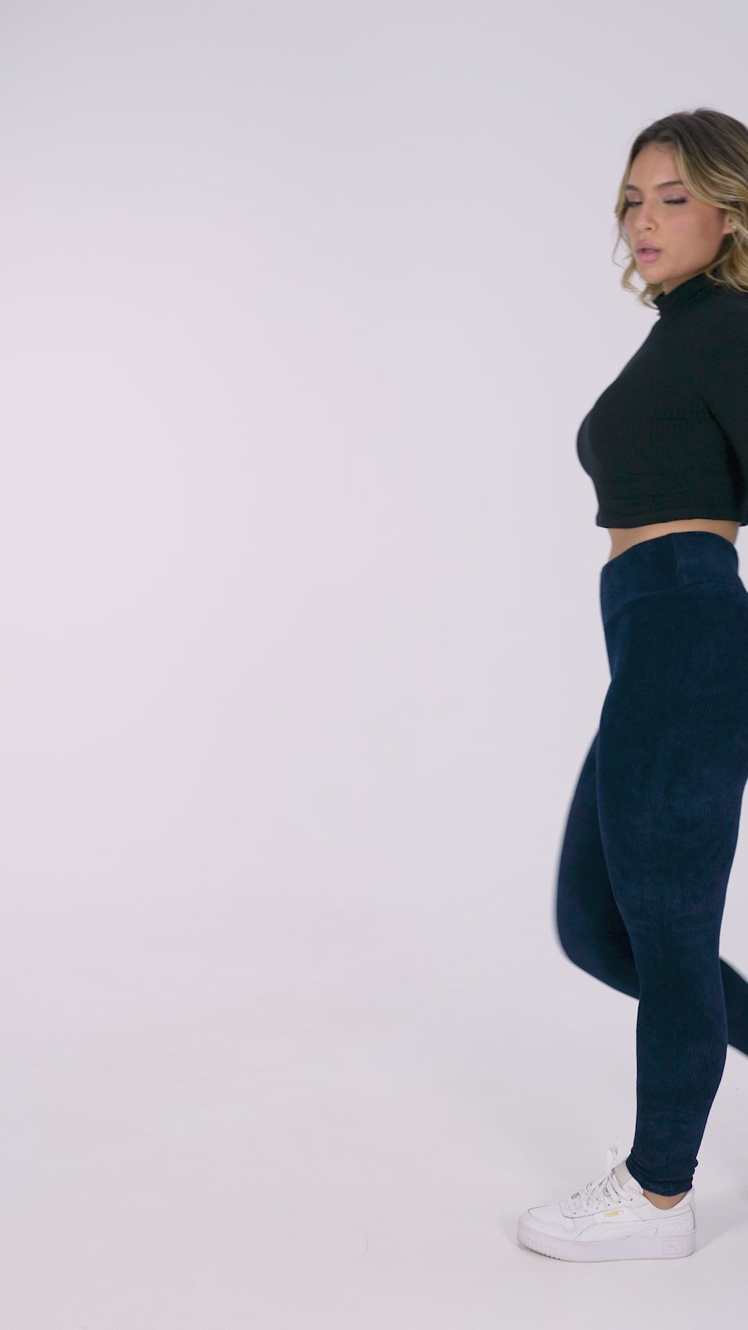 Calça Legging Veludo Cotelê Cós Alto Marinho