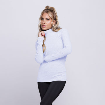 Blusa Canelada Gola Alta Manga Longa Branco - VEKYO