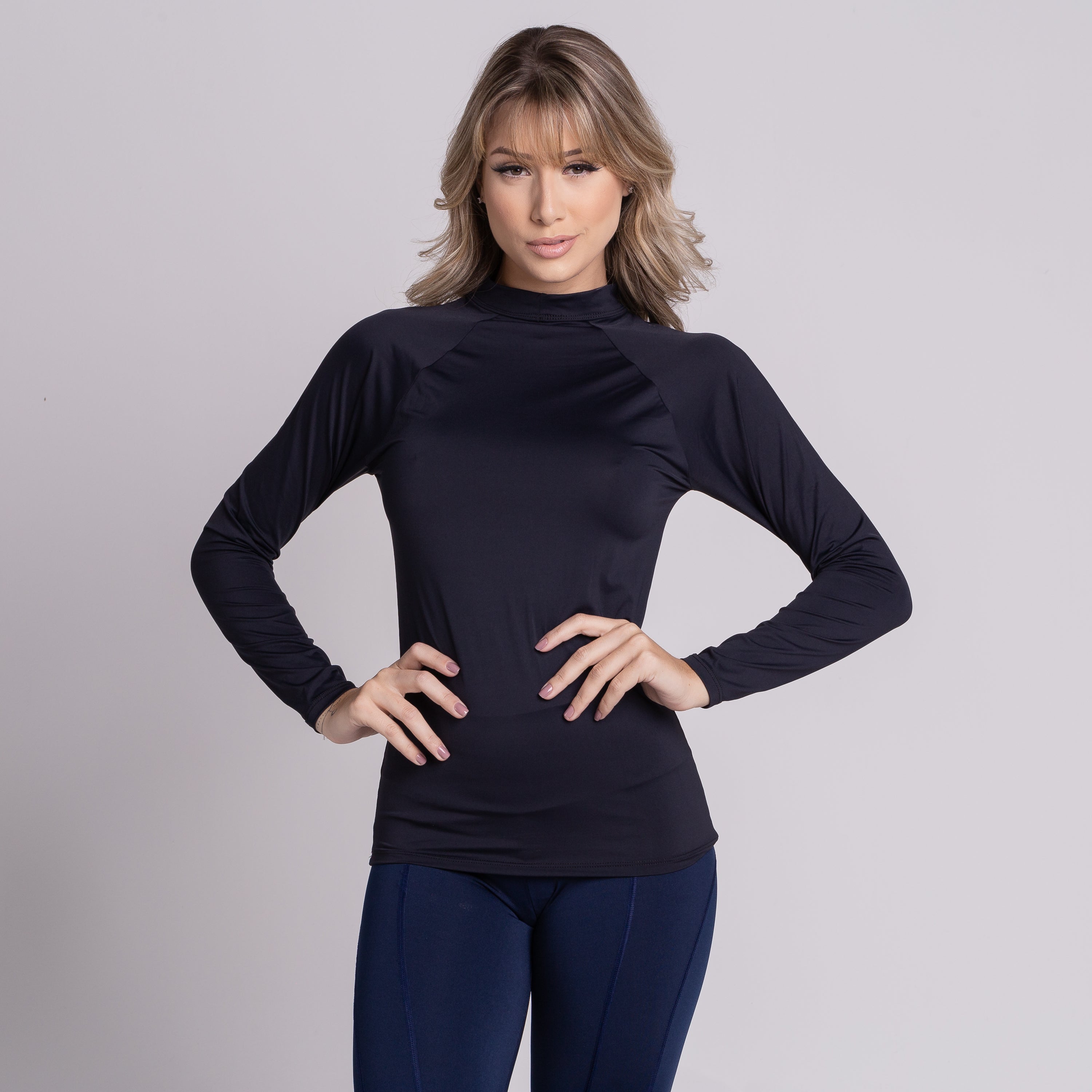 Blusa Térmica Segunda Pele Compressão Proteção Uv Feminina Preto - VEKYO