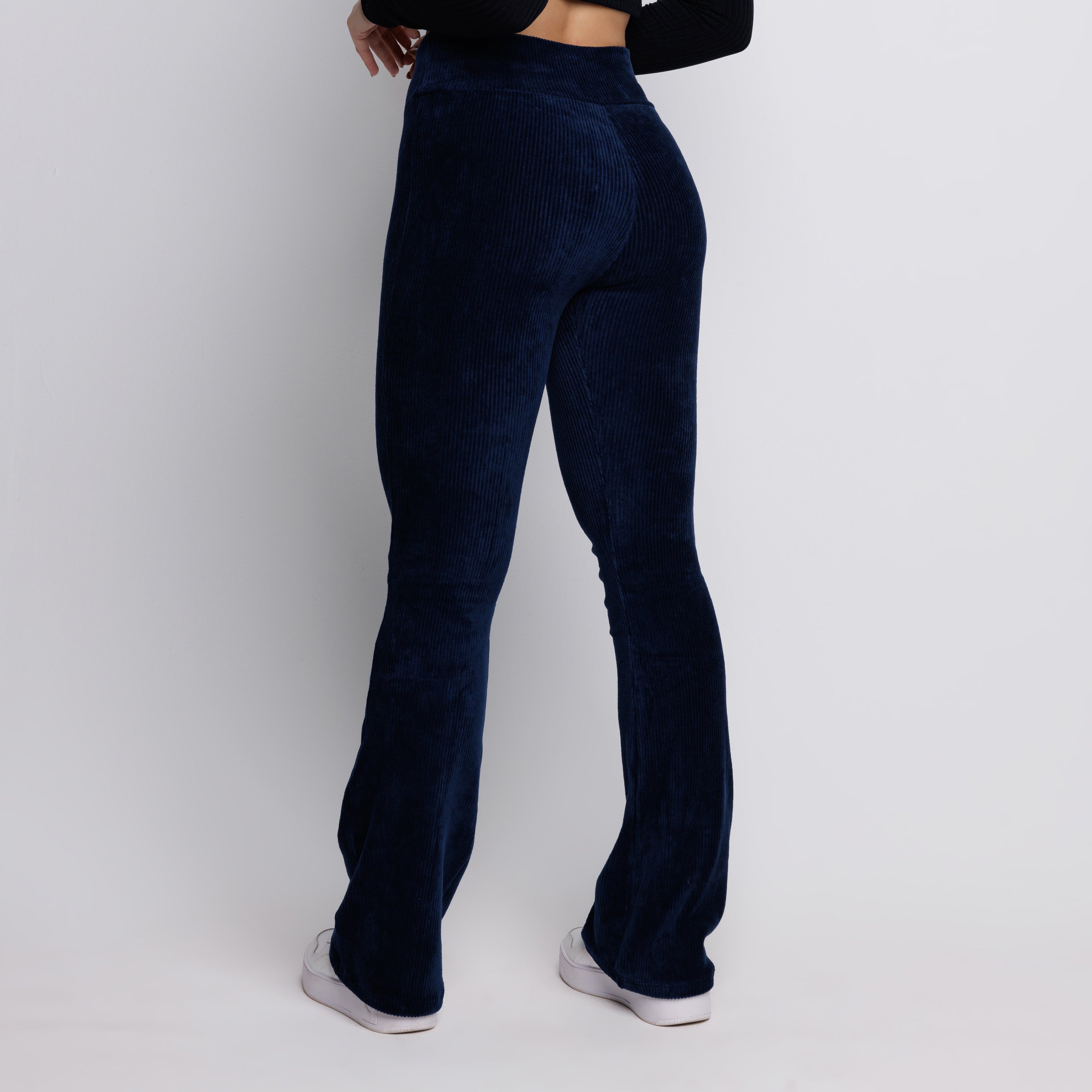 Calça Flare Veludo Cotelê Cintura Alta Marinho - VEKYO