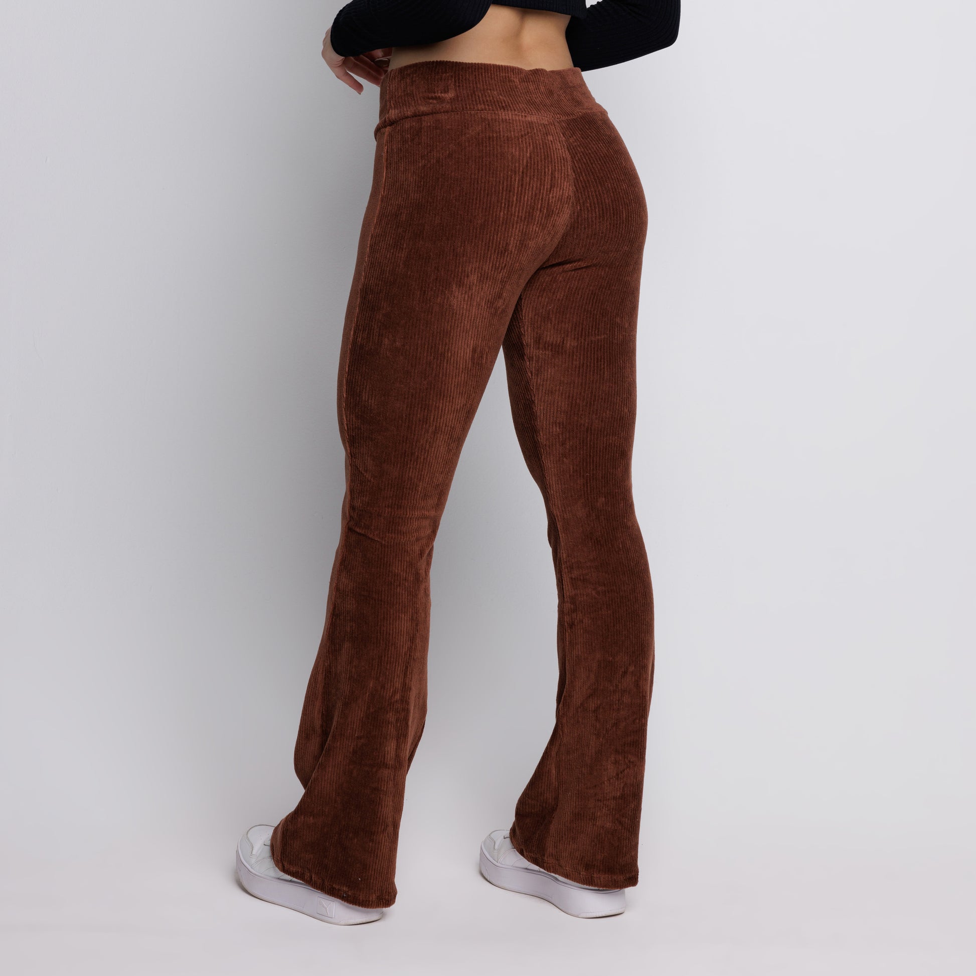 Calça Flare Veludo Cotelê Cintura Alta Marrom - VEKYO