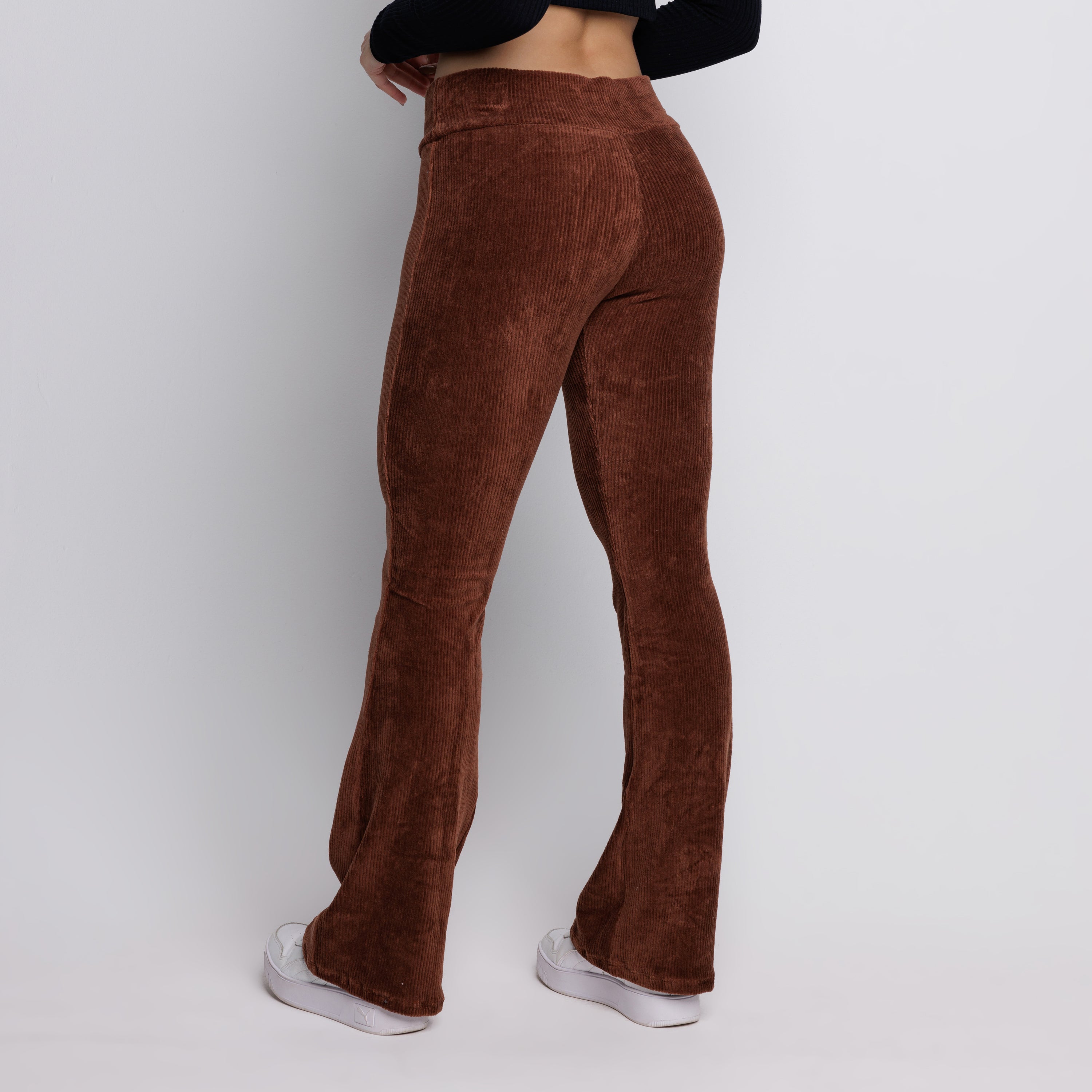 Calça Flare Veludo Cotelê Cintura Alta Marrom - VEKYO