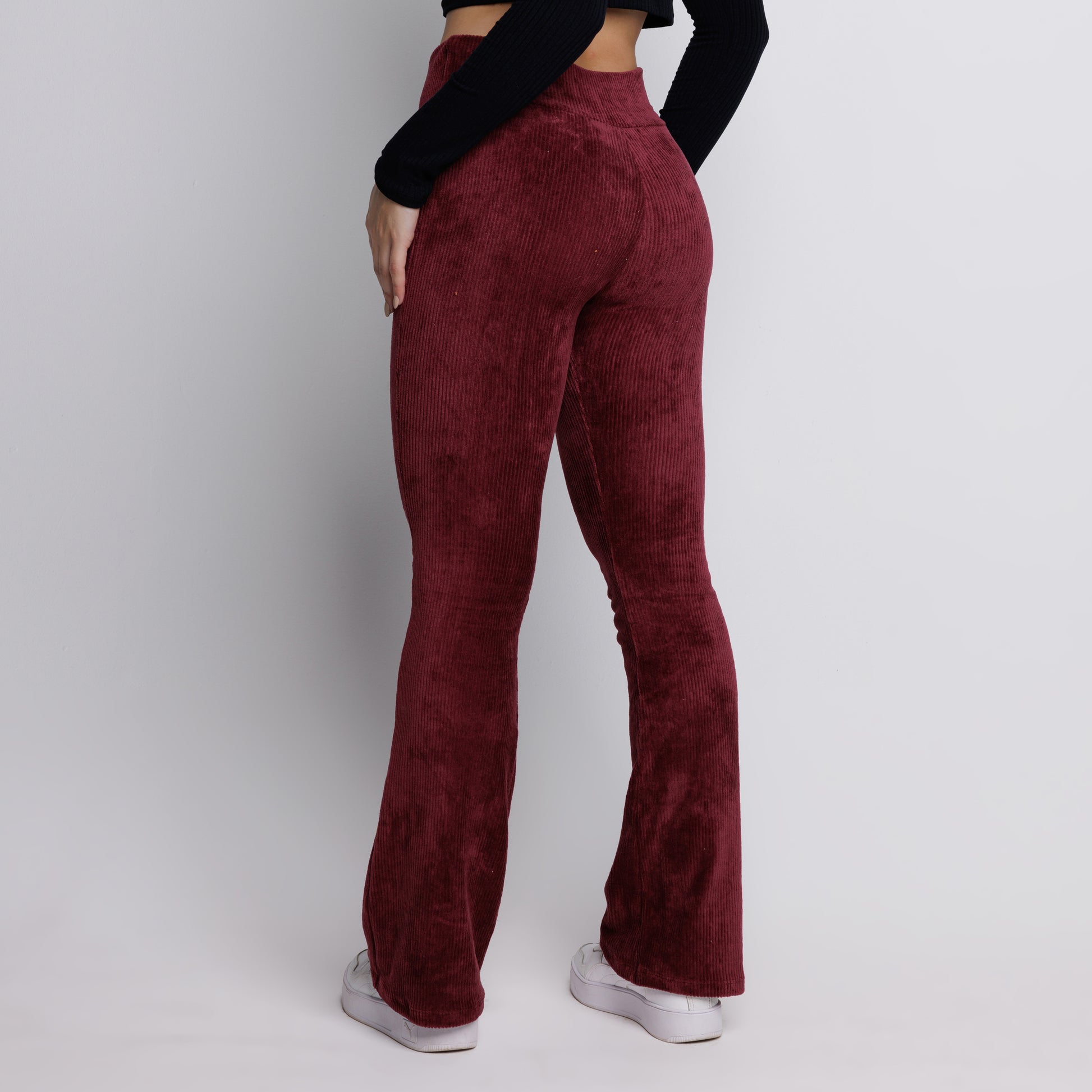 Calça Flare Veludo Cotelê Cintura Alta Vinho - VEKYO