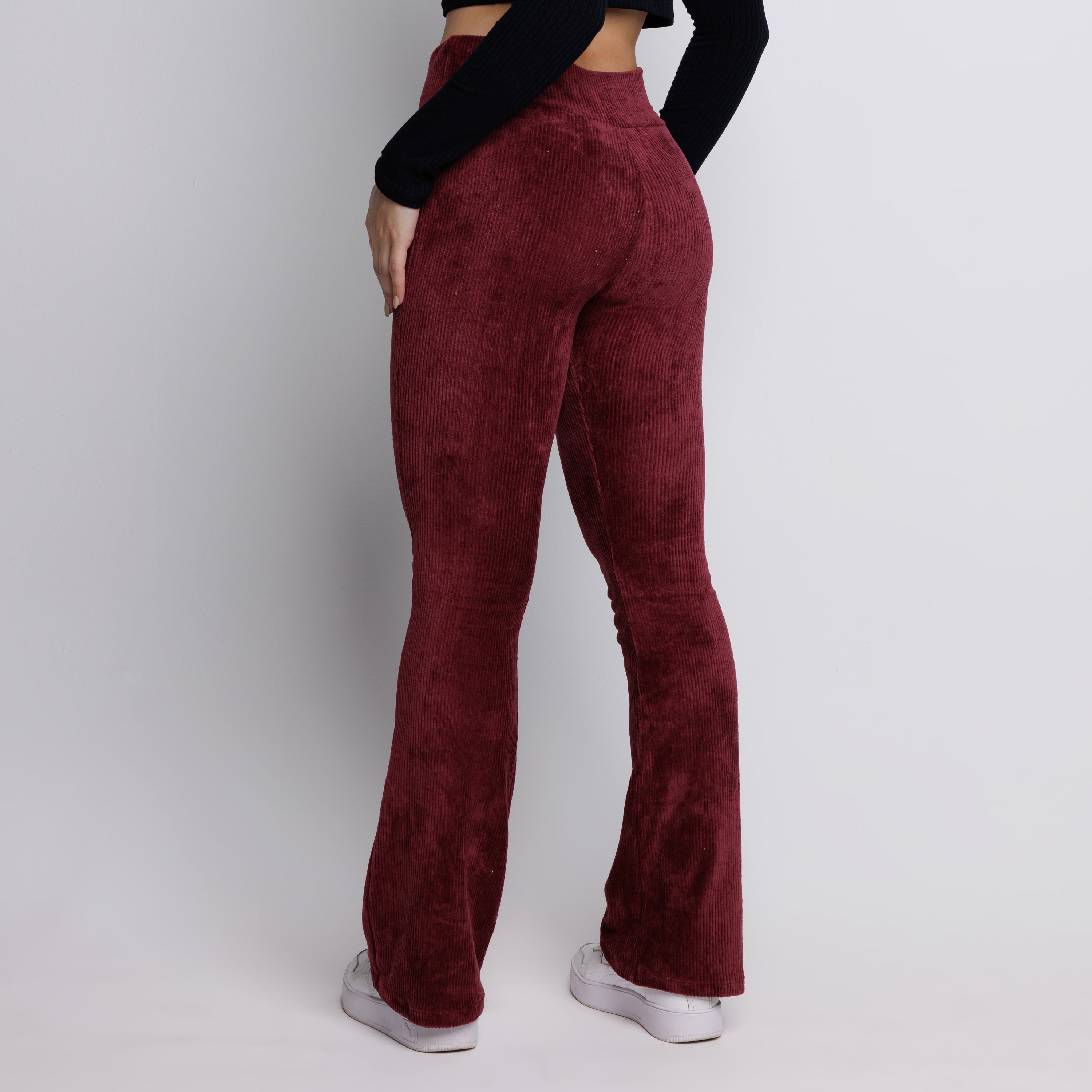 Calça Flare Veludo Cotelê Cintura Alta Vinho - VEKYO