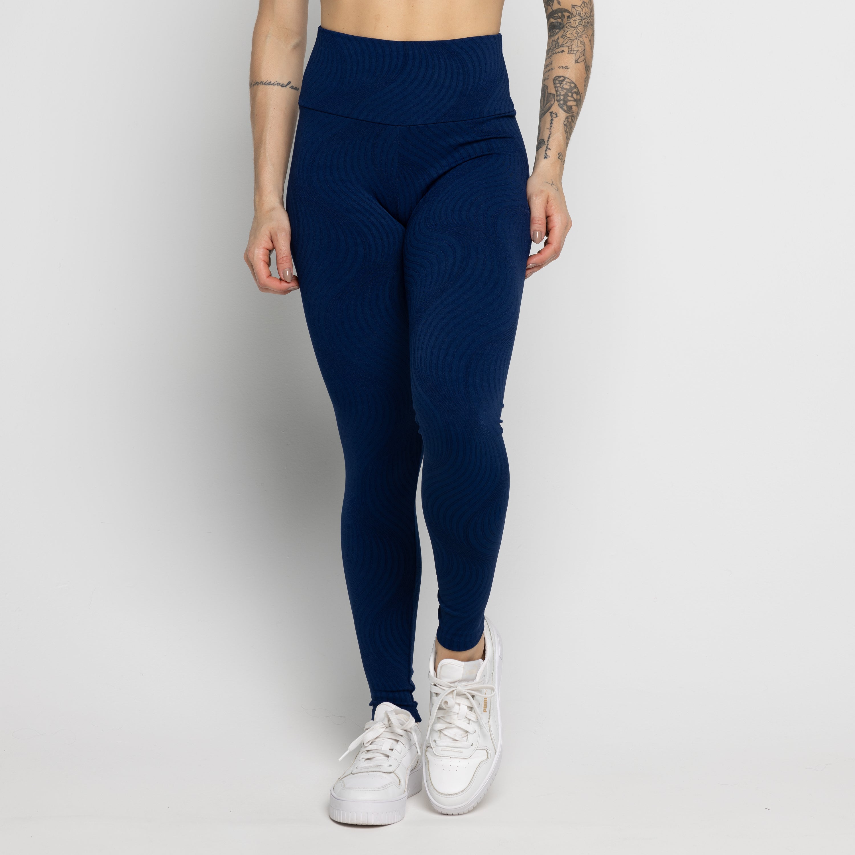 Calça Legging Fitness Jacquard Marinho - VEKYO