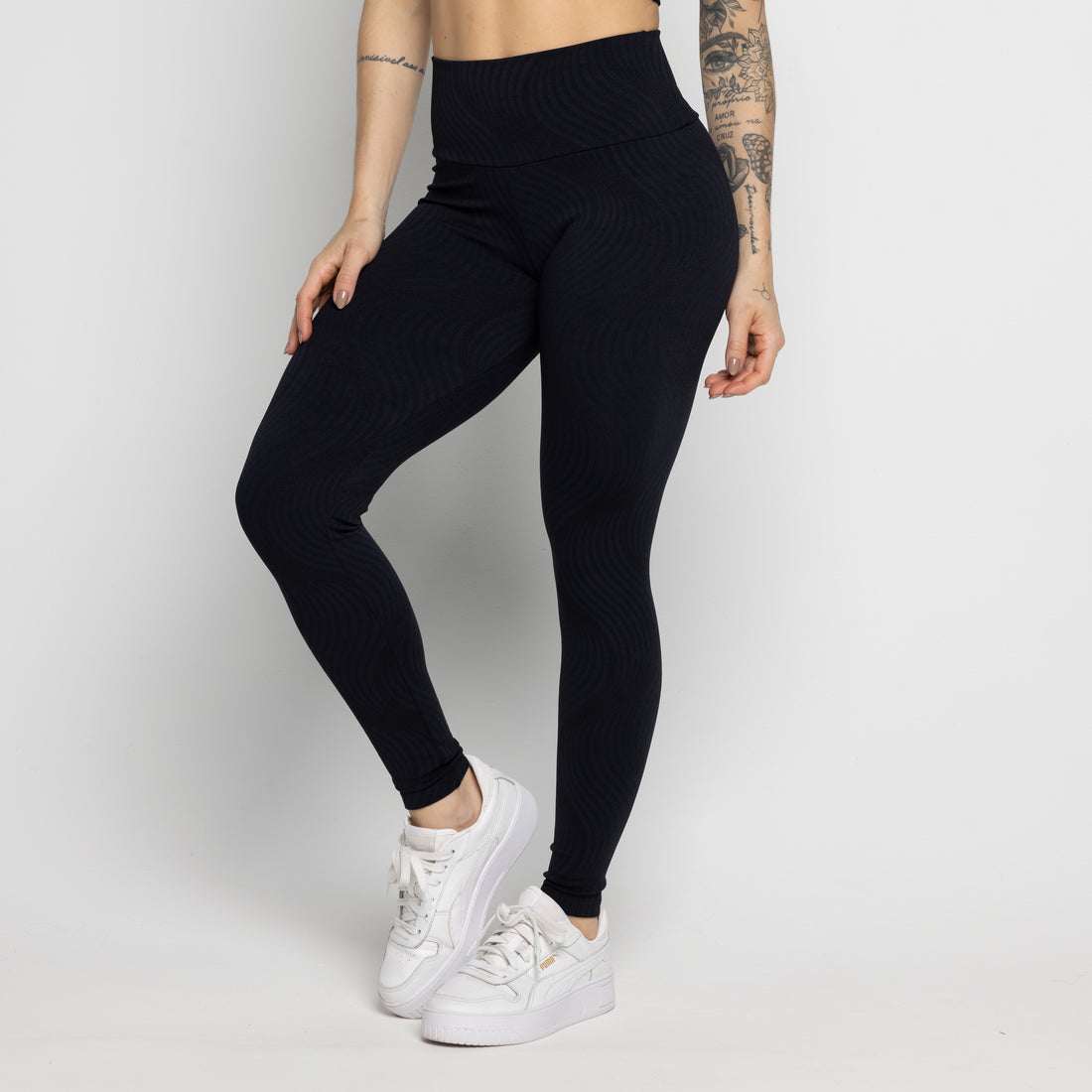 Calça Legging Fitness Jacquard Preta - VEKYO