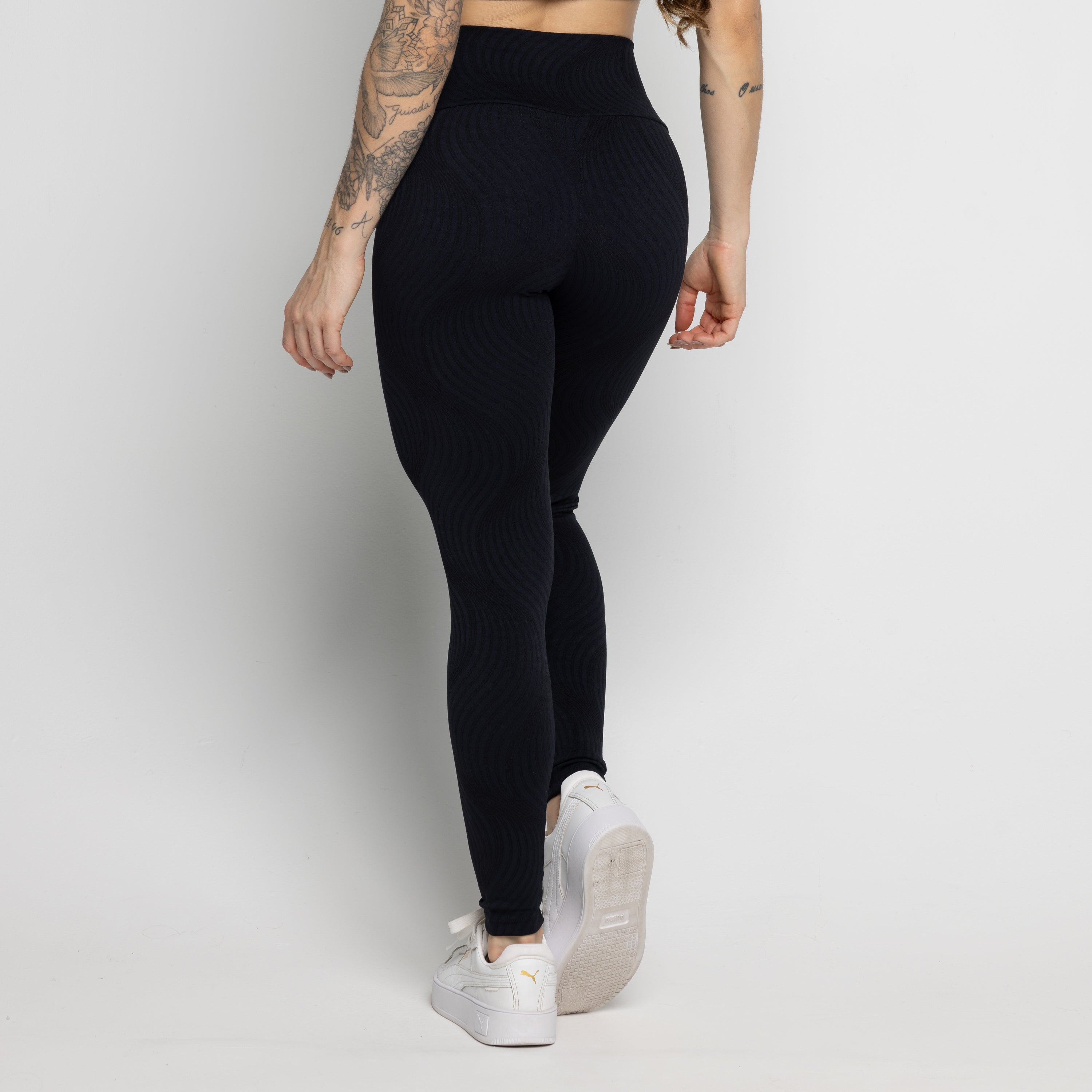 Calça Legging Fitness Jacquard Preta - VEKYO