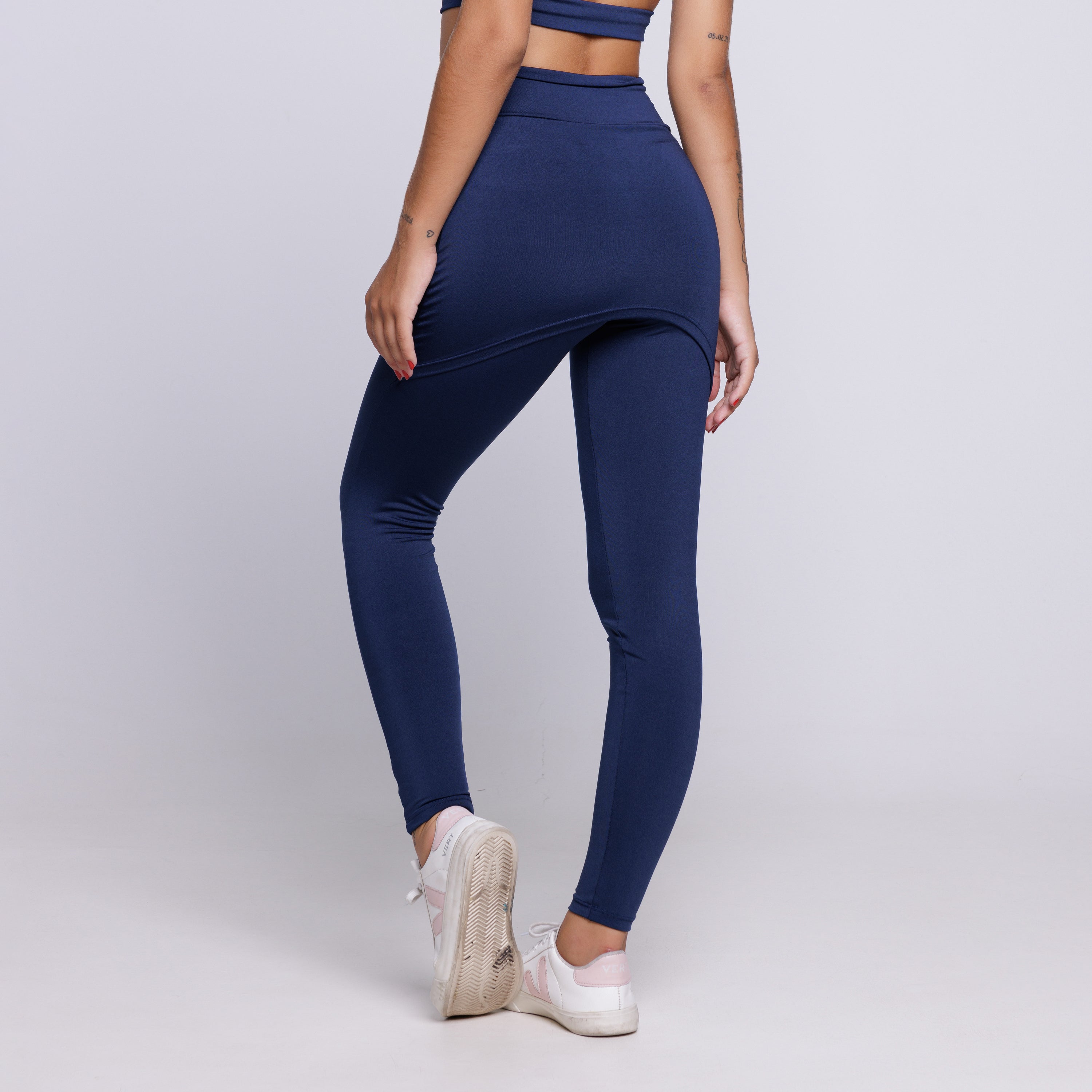Calça Legging Suplex Feminina Com Saia Tapa Bumbum Marinho - VEKYO