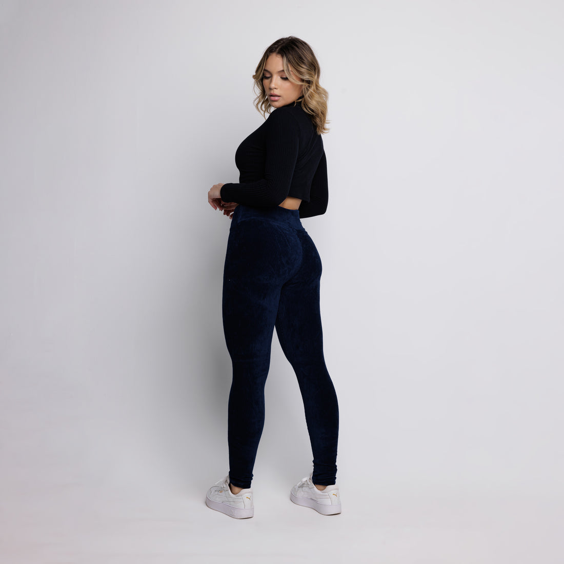 Calça Legging Veludo Cotelê Cós Alto Marinho - VEKYO
