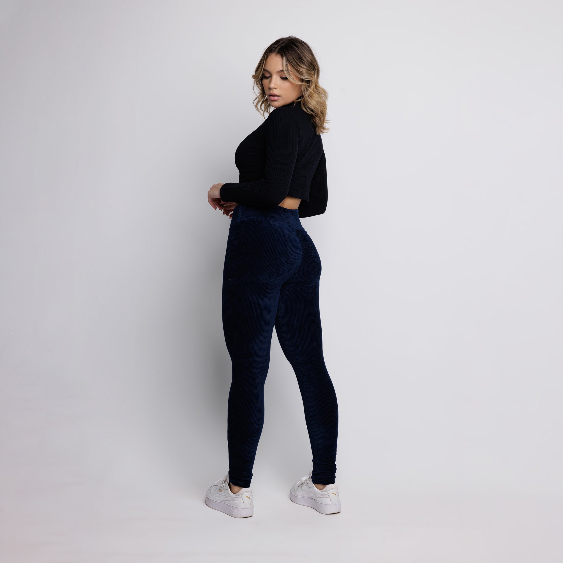 Calça Legging Veludo Cotelê Cós Alto Marinho - VEKYO