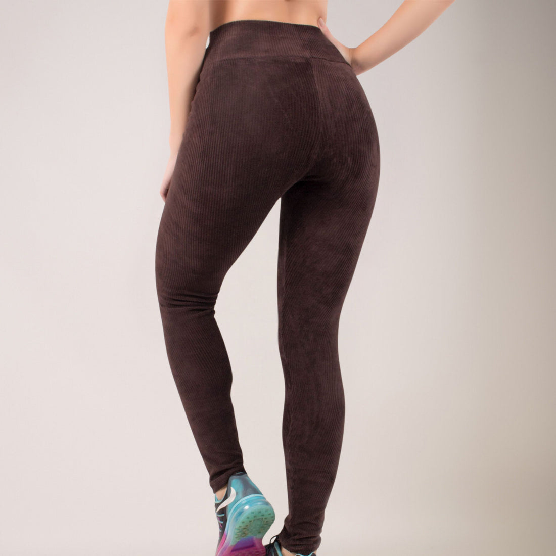 Calça Legging Veludo Cotelê Cós Alto Marrom - VEKYO