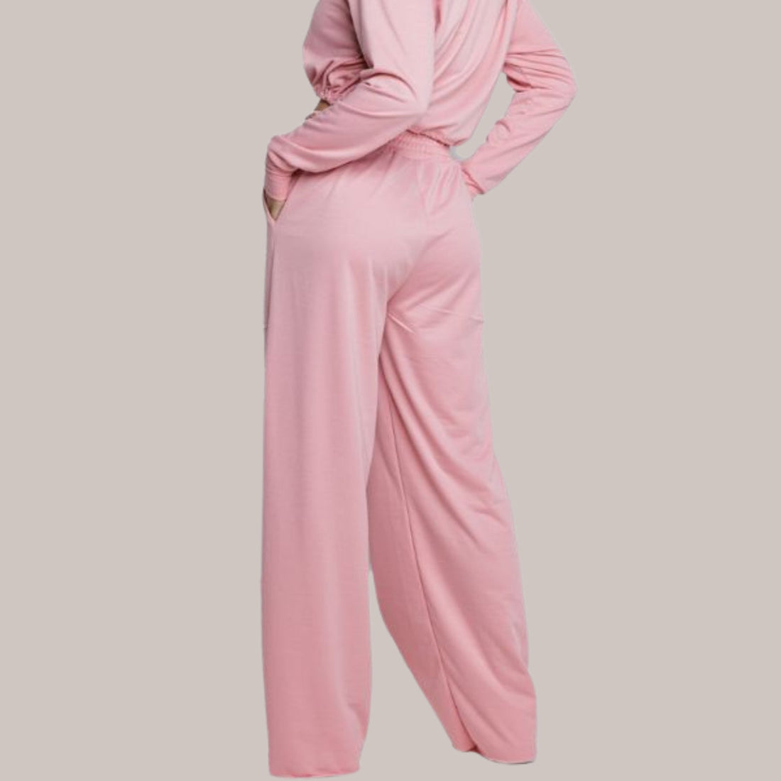 Calça Wide Leg Pantalona Cintura Alta Bolso Moletinho Rosa - VEKYO