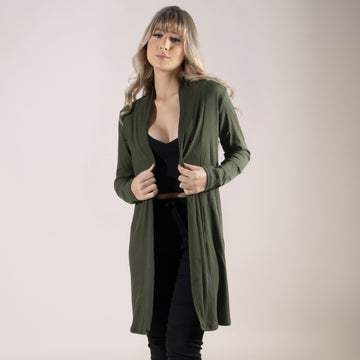 Cardigan Kimono Canelado Manga Longa Verde - VEKYO