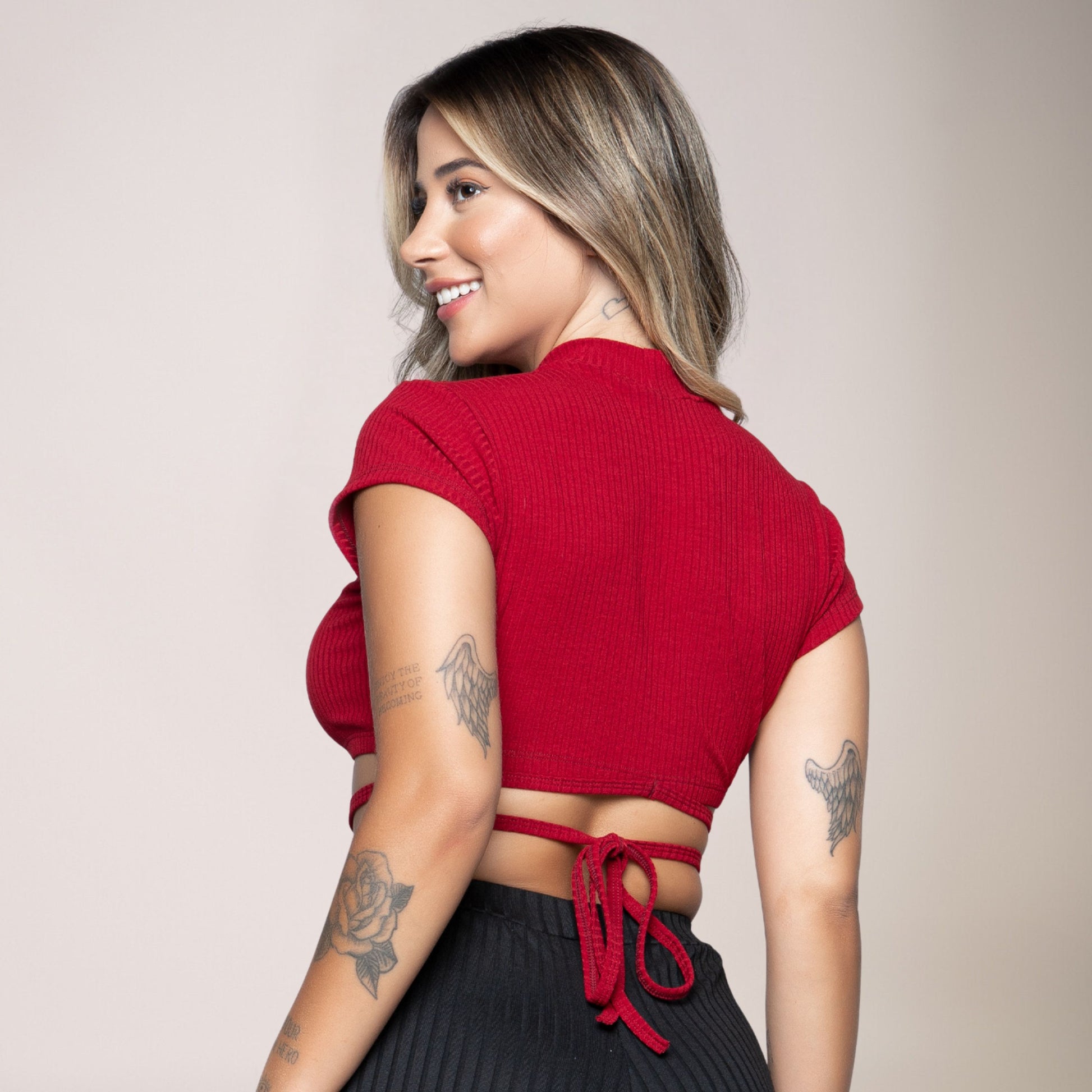Cropped Amarração Cruzado Transpassado Vermelho - VEKYO