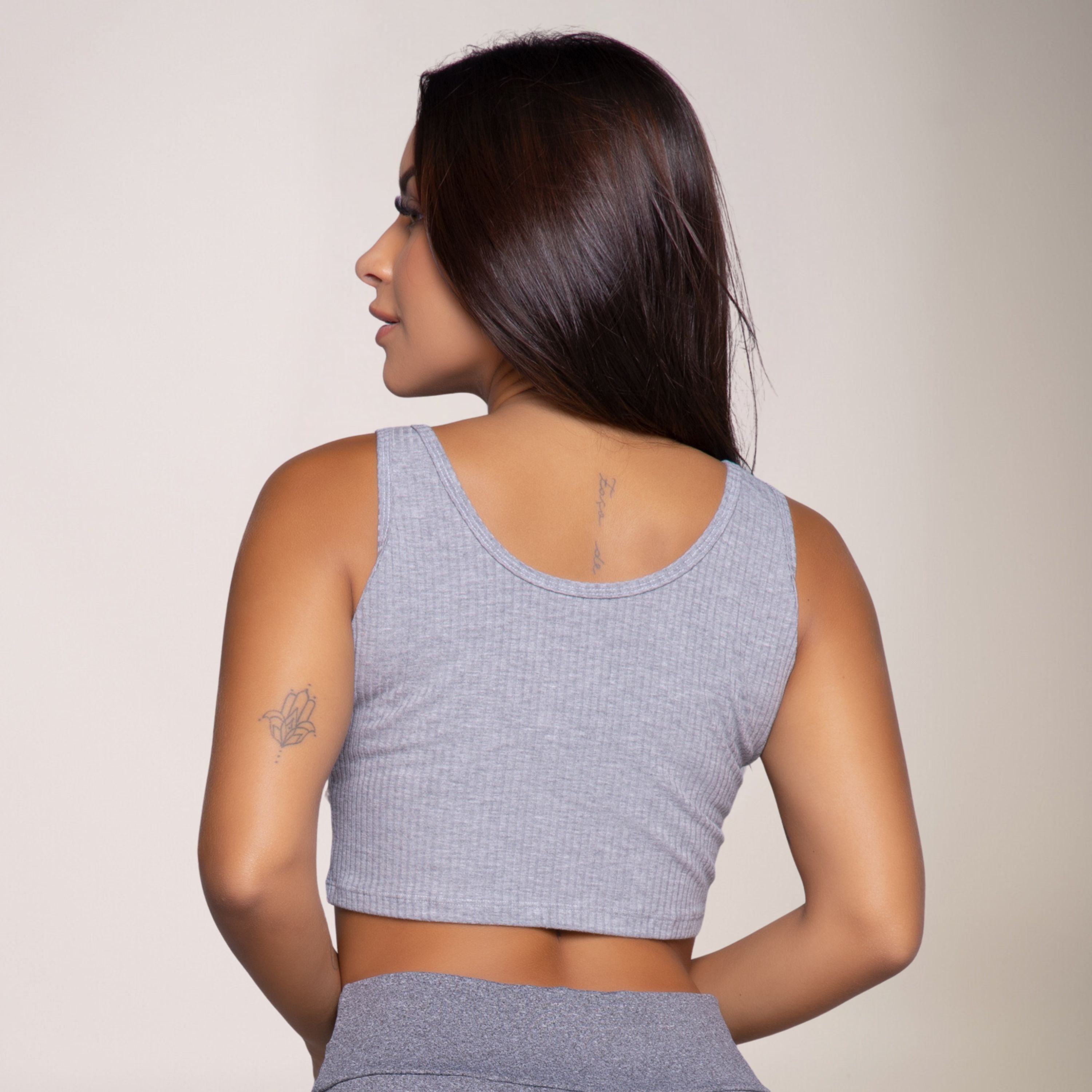 Cropped Regata Canelado Feminino Cinza - VEKYO