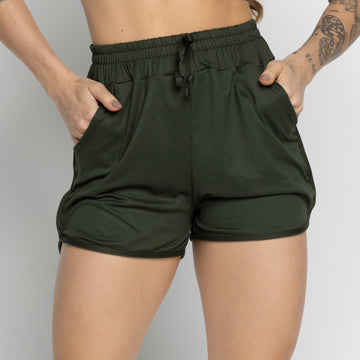 Short Esportivo Com Bolso Verde Escuro - VEKYO