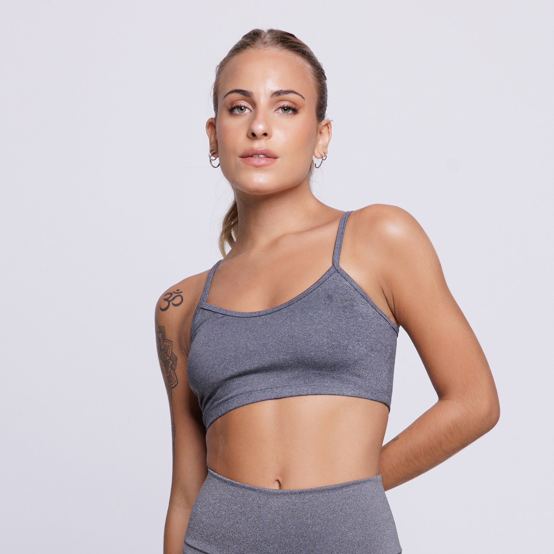 Top Fitness Nadador Feminino Alça Fina Sem Bojo Cinza - VEKYO