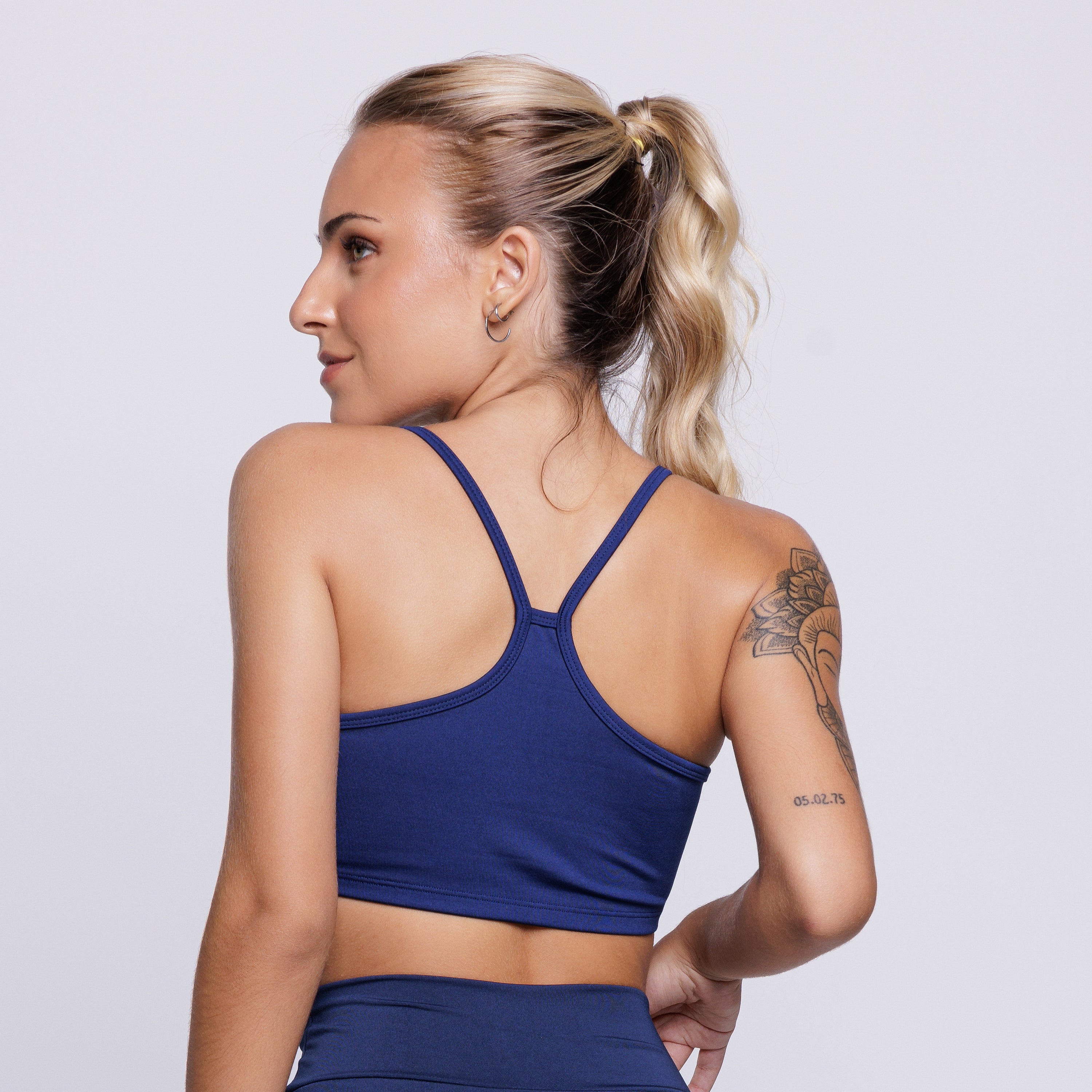 Top Fitness Nadador Feminino Alça Fina Sem Bojo Marinho - VEKYO